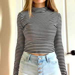 stripy mock neck long sleeve top